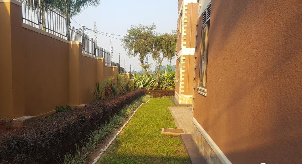 Landscaped garden strip alongside a home, planted and paved